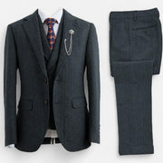Tailored Tweed Herringbone Suit with Matching Vest for Men