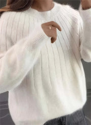 Relaxed Ribbed Knit Sweater with Soft Texture for Women