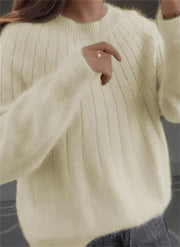 Relaxed Ribbed Knit Sweater with Soft Texture for Women