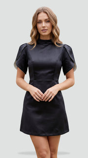 High Neck Puff Sleeve Mini Dress