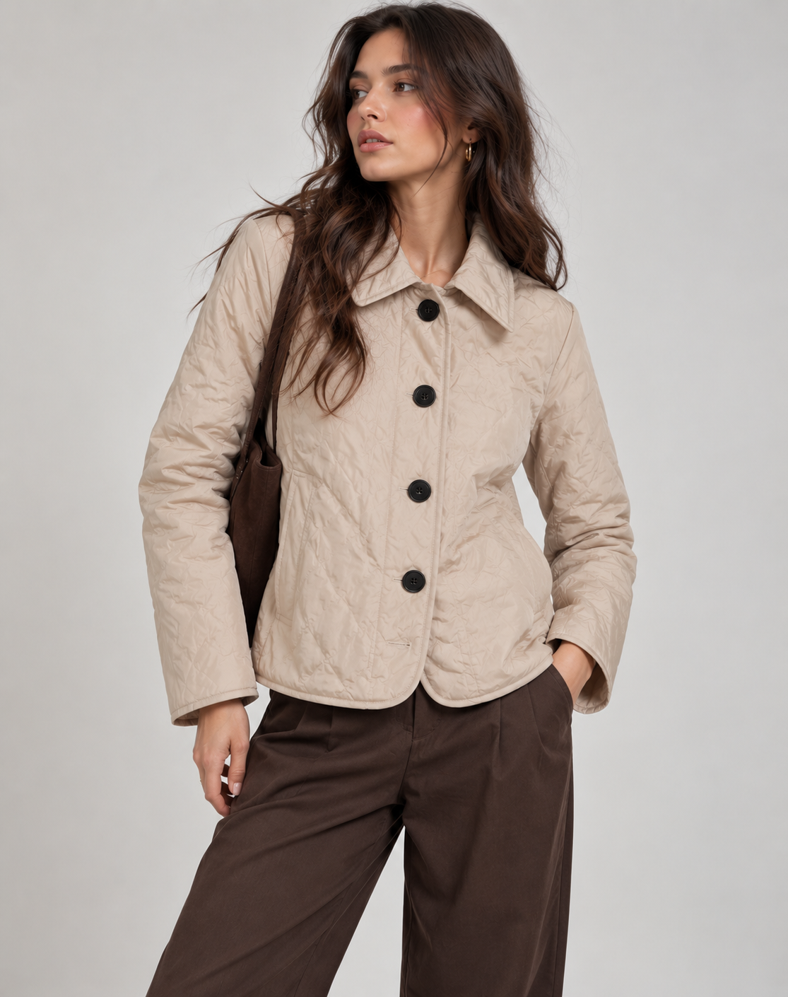 Quilted Button-Up Jacket Lightweight Transitional Wear