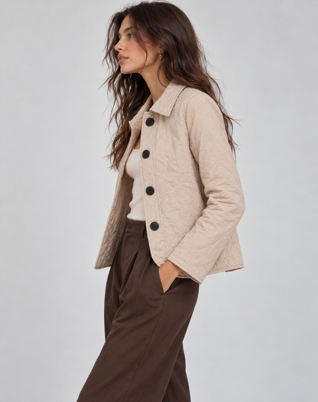 Quilted Button-Up Jacket Lightweight Transitional Wear