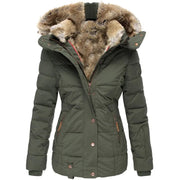 Quilted Winter Parka with Faux Fur Hood and Zip Pockets for Women