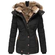 Quilted Winter Parka with Faux Fur Hood and Zip Pockets for Women