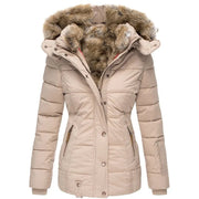 Quilted Winter Parka with Faux Fur Hood and Zip Pockets for Women