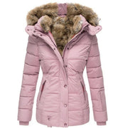 Quilted Winter Parka with Faux Fur Hood and Zip Pockets for Women