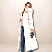 Quilted Winter Puffer Coat with Faux-Fur Hood and Side Pockets for Women