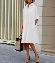 Relaxed A-Line Shirt Dress Cotton Blend Bridal Guest Attendee Pockets Breathable Lightweight