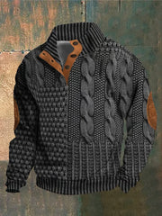Relaxed Autumn Cable Knit Sweater with Button Placket for Men