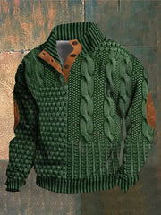 Relaxed Autumn Cable Knit Sweater with Button Placket for Men