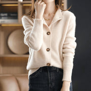Relaxed Cashmere Blend Cardigan with Button Placket and Ribbed Cuffs for Women