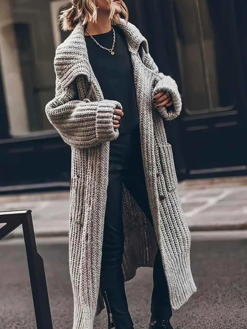 Relaxed Chunky Knit Autumn Winter Cardigan with Front Pockets for Women