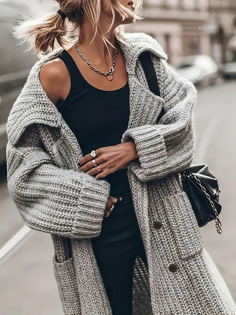 Relaxed Chunky Knit Autumn Winter Cardigan with Front Pockets for Women
