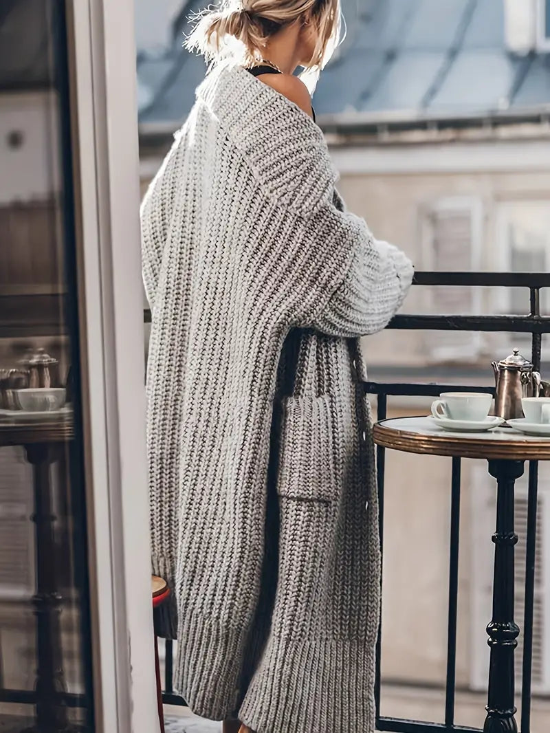 Relaxed Chunky Knit Autumn Winter Cardigan with Front Pockets for Women