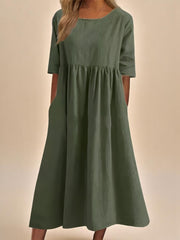 Women's Cocktail Relaxed Fit Midi Dress with Pockets Wedding Guest Cotton Breathable