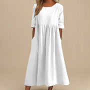 Women's Cocktail Relaxed Fit Midi Dress with Pockets Wedding Guest Cotton Breathable