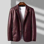Men's Tailored Leather Jacket with Two-Button Closure and Chest Pocket