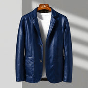 Men's Tailored Leather Jacket with Two-Button Closure and Chest Pocket