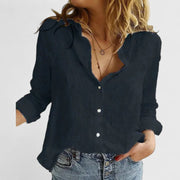 Relaxed Linen Shirt with Lapel Collar and Full Button Front for Women