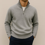 Breathable Cotton Blend Quarter Zip Sweater with Stand Collar for Men