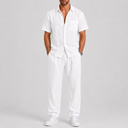 Relaxed Short Sleeve Shirt Set Lightweight Linen Style Summer Wear