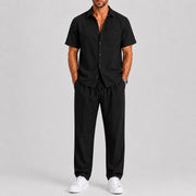 Relaxed Short Sleeve Shirt Set Lightweight Linen Style Summer Wear
