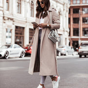 Relaxed Winter Office Coat with Wide Lapels and Side Pockets for Women
