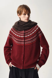 Women's Warm Wool Fair Isle Winter Cardigan with Full Button Front