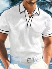 Ribbed Short Sleeve Polo Shirt Style Casual Clothing Breathable