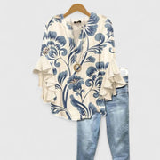 Women's Fall Ruffle Sleeve Floral Blouse Long Casual Wear