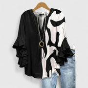 Women's Fall Ruffle Sleeve Floral Blouse Long Casual Wear