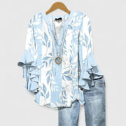 Women's Fall Ruffle Sleeve Floral Blouse Long Casual Wear