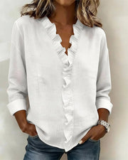 Ruffled V-Neck Blouse Casual Wear Ruffle