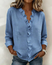 Ruffled V-Neck Blouse Casual Wear Ruffle