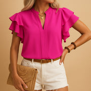 Ruffled V-Neck Blouse for Women's Workwear Blouses for Stylish Office Looks