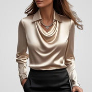 Satin Draped Collar Blouse for Women's Workwear Blouses and Office Style