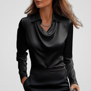 Satin Draped Collar Blouse for Women's Workwear Blouses and Office Style