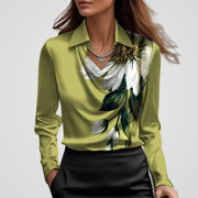 Satin Draped Collar Blouse for Women's Workwear Blouses and Office Style