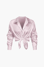 Women's Satin Long Sleeve Blouse with Button Closure