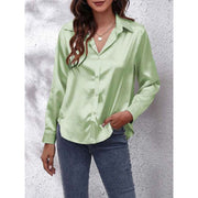 Satin Long Sleeve Button-Up Blouse in Peau de Soie Fabric for Elegant Style