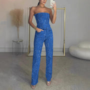 Sequin Strapless Denim Co-ord Set Evening Wear Jeans Style