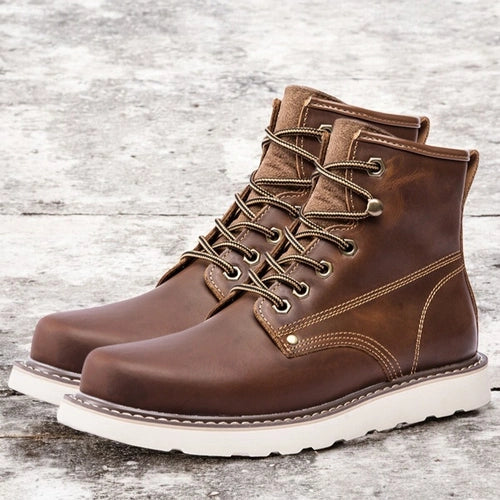 Men's Waterproof Leather Work Boots with Durable Grip Sole