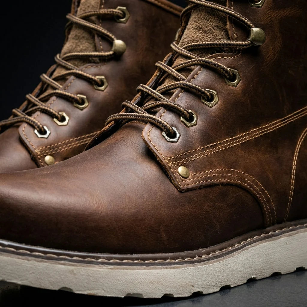 Men's Waterproof Leather Work Boots with Durable Grip Sole