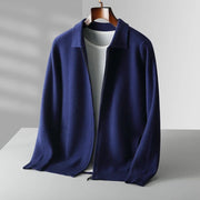 Smooth Knit Cardigan with Full-Zip Front and Long Sleeves for Men