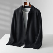 Smooth Knit Cardigan with Full-Zip Front and Long Sleeves for Men