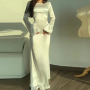Sleek Satin Long Sleeve Maxi Dress Fabric Wedding Guest