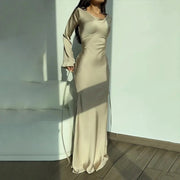 Sleek Satin Long Sleeve Maxi Dress Fabric Wedding Guest