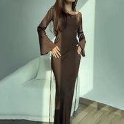 Sleek Satin Long Sleeve Maxi Dress Fabric Wedding Guest