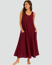 Sleeveless Linen Maxi Dress with Pockets Casual Wear Summer Vacation