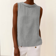 Sleeveless Roll Collar Linen Top Casual Going Out Breathable Lightweight